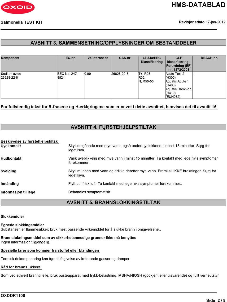 For fullstendig tekst for R-frasene og H-erklęringene som er nevnt i dette avsnittet, henvises det til avsnitt 16 AVSNITT 4.