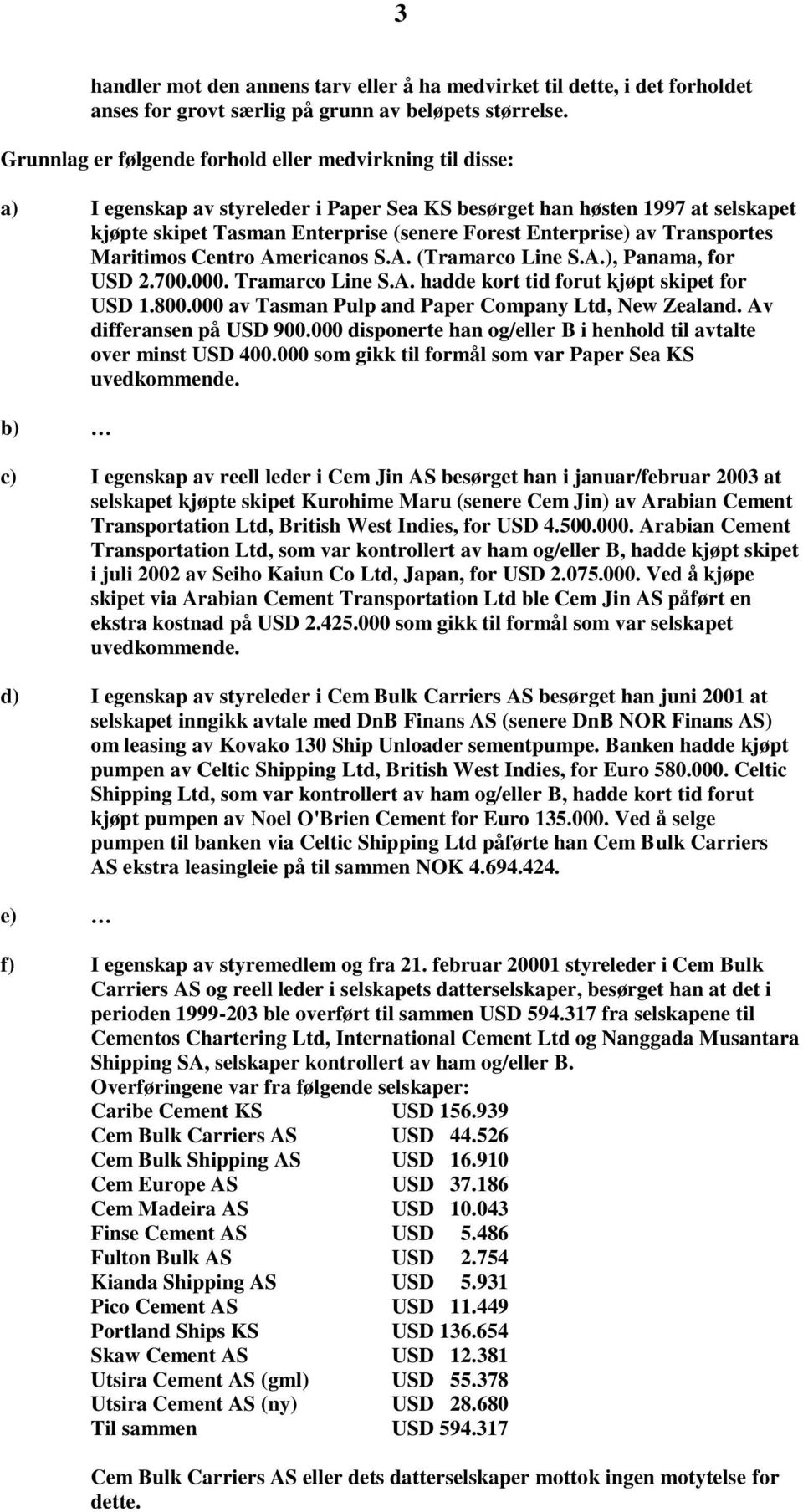 av Transportes Maritimos Centro Americanos S.A. (Tramarco Line S.A.), Panama, for USD 2.700.000. Tramarco Line S.A. hadde kort tid forut kjøpt skipet for USD 1.800.