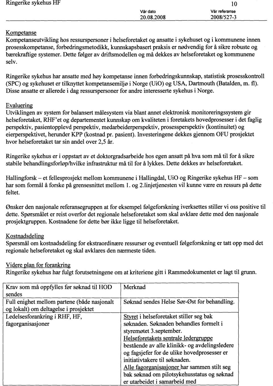 Ringerike sykehus har ansatte med høy kompetanse innen forbedringskunnskap, statistisk prosesskontroll (SPC) og sykehuset er tilknyttet kompetansemiljø i Norge (UiO) og USA, Dartmouth (Batalden, m.