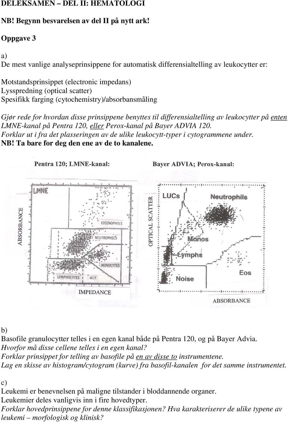 (cytochemistry)/absorbansmåling Gjør rede for hvordan disse prinsippene benyttes til differensialtelling av leukocytter på enten LMNEkanal på Pentra 120, eller Peroxkanal på Bayer ADVIA 120.