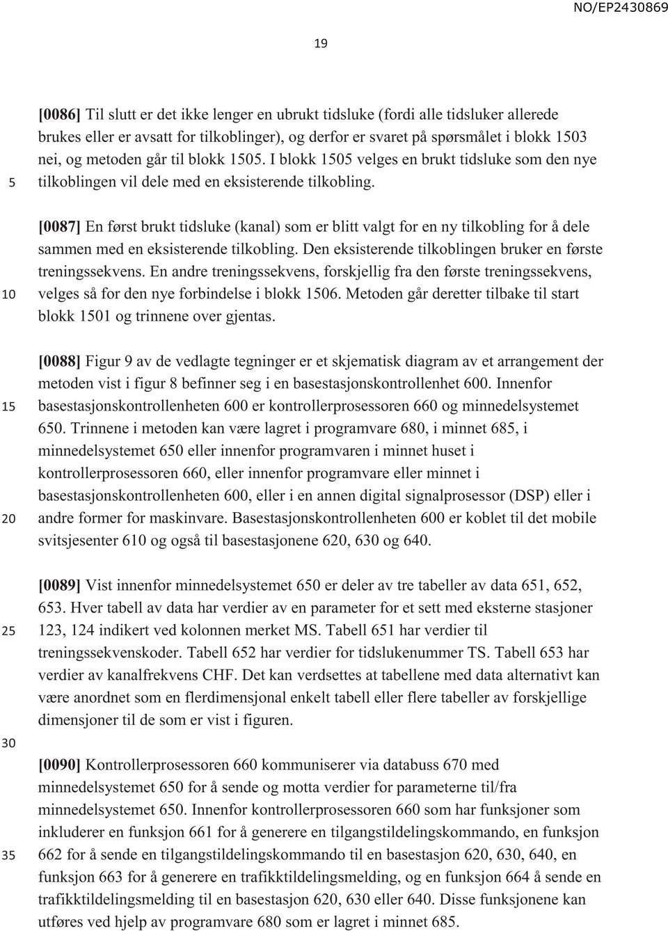 2 3 [0087] En først brukt tidsluke (kanal) som er blitt valgt for en ny tilkobling for å dele sammen med en eksisterende tilkobling. Den eksisterende tilkoblingen bruker en første treningssekvens.