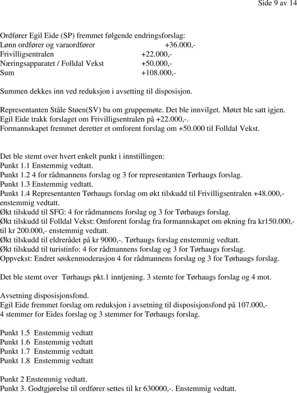 Egil Eide trakk forslaget om Frivilligsentralen på +22.000,-. Formannskapet fremmet deretter et omforent forslag om +50.000 til Folldal Vekst.