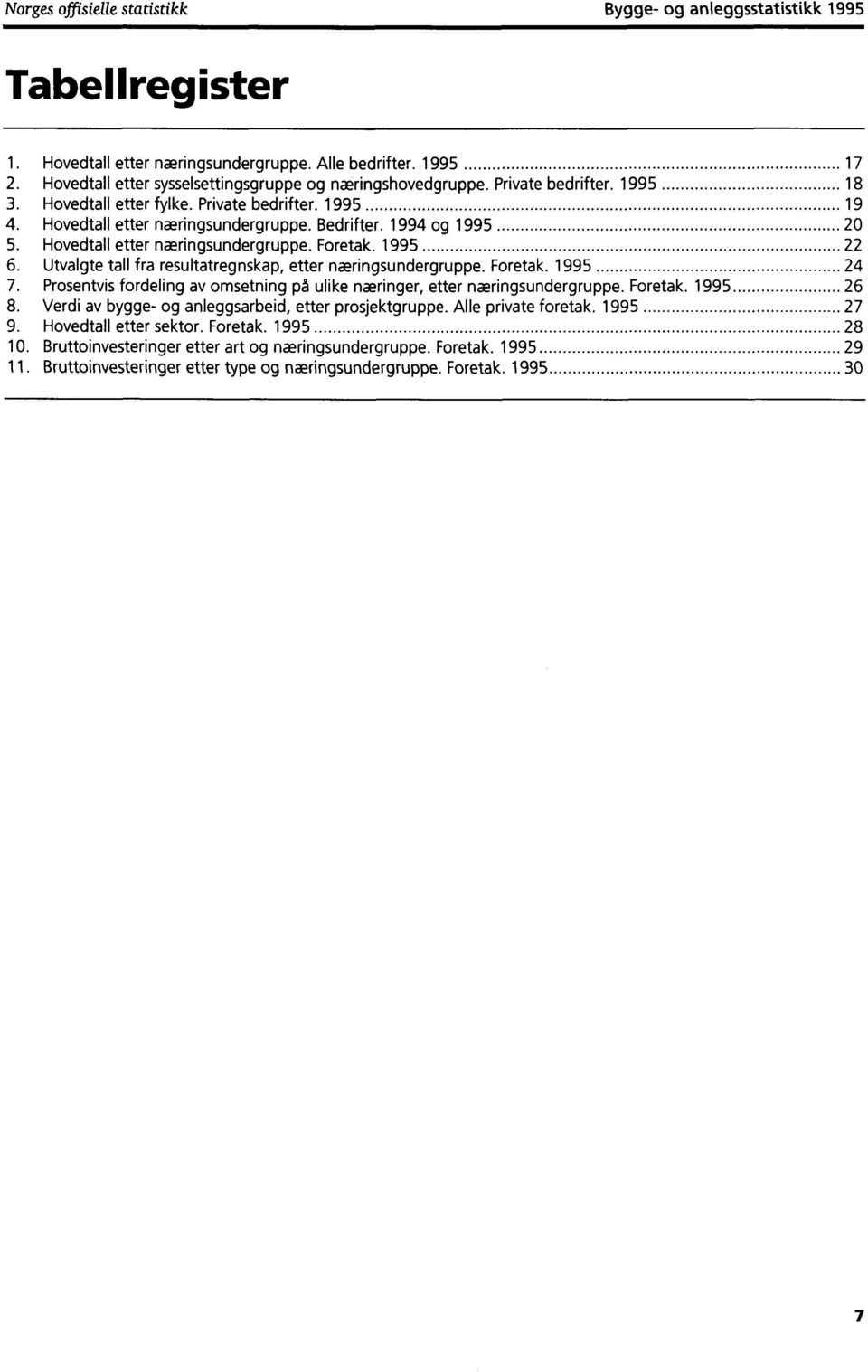 1994 og 1995 20 5. Hovedtall etter næringsundergruppe. Foretak. 1995 22 6. Utvalgte tall fra resultatregnskap, etter næringsundergruppe. Foretak. 1995 24 7.