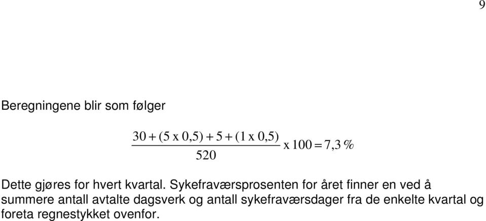 Sykefraværsprosenten for året finner en ved å summere antall