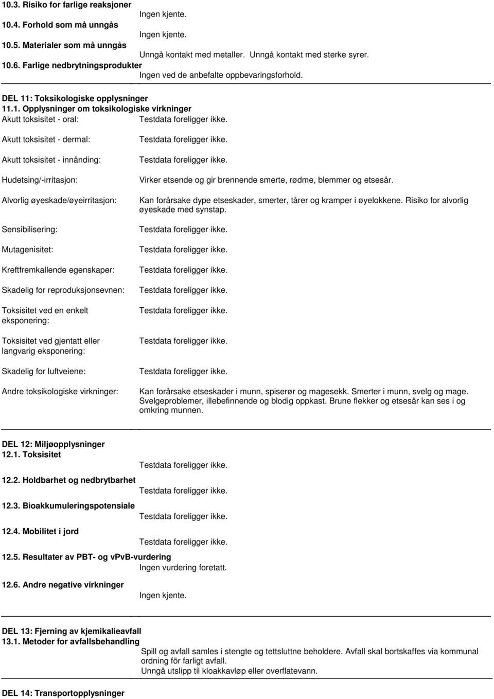 : Toksikologiske opplysninger 11