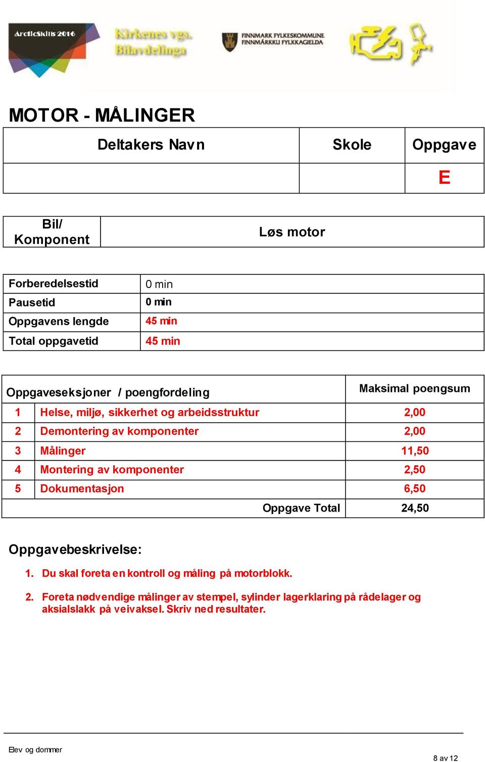 Målinger 11,50 4 Montering av komponenter 2,50 5 Dokumentasjon 6,50 Oppgave Total 24,50 Oppgavebeskrivelse: 1.