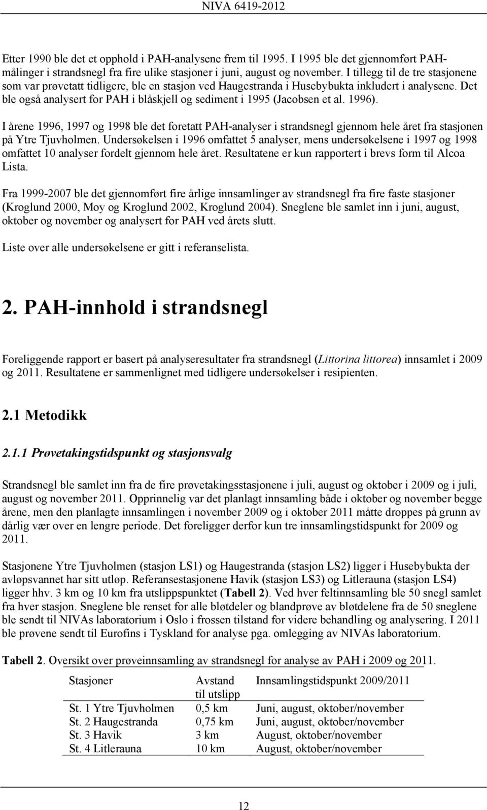 Det ble også analysert for PAH i blåskjell og sediment i 1995 (Jacobsen et al. 1996).