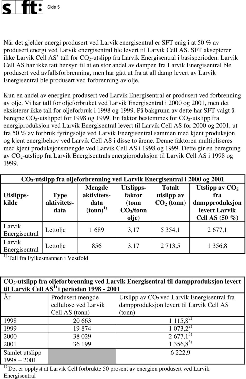 Larvik Cell AS har ikke tatt hensyn til at en stor andel av dampen fra Larvik Energisentral ble produsert ved avfallsforbrenning, men har gått ut fra at all damp levert av Larvik Energisentral ble
