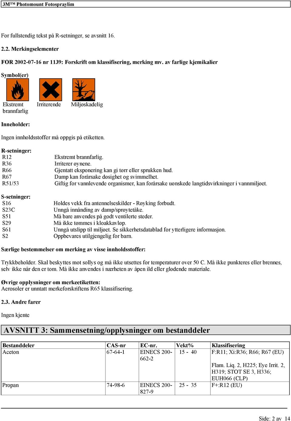 R66 Gjntatt ksponring kan gi tørr llr sprukkn hud. R67 Damp kan forårsak døsight og svimmlht. R51/53 Giftig for vannlvnd organismr, kan forårsak uønskd langtidsvirkningr i vannmiljøt.