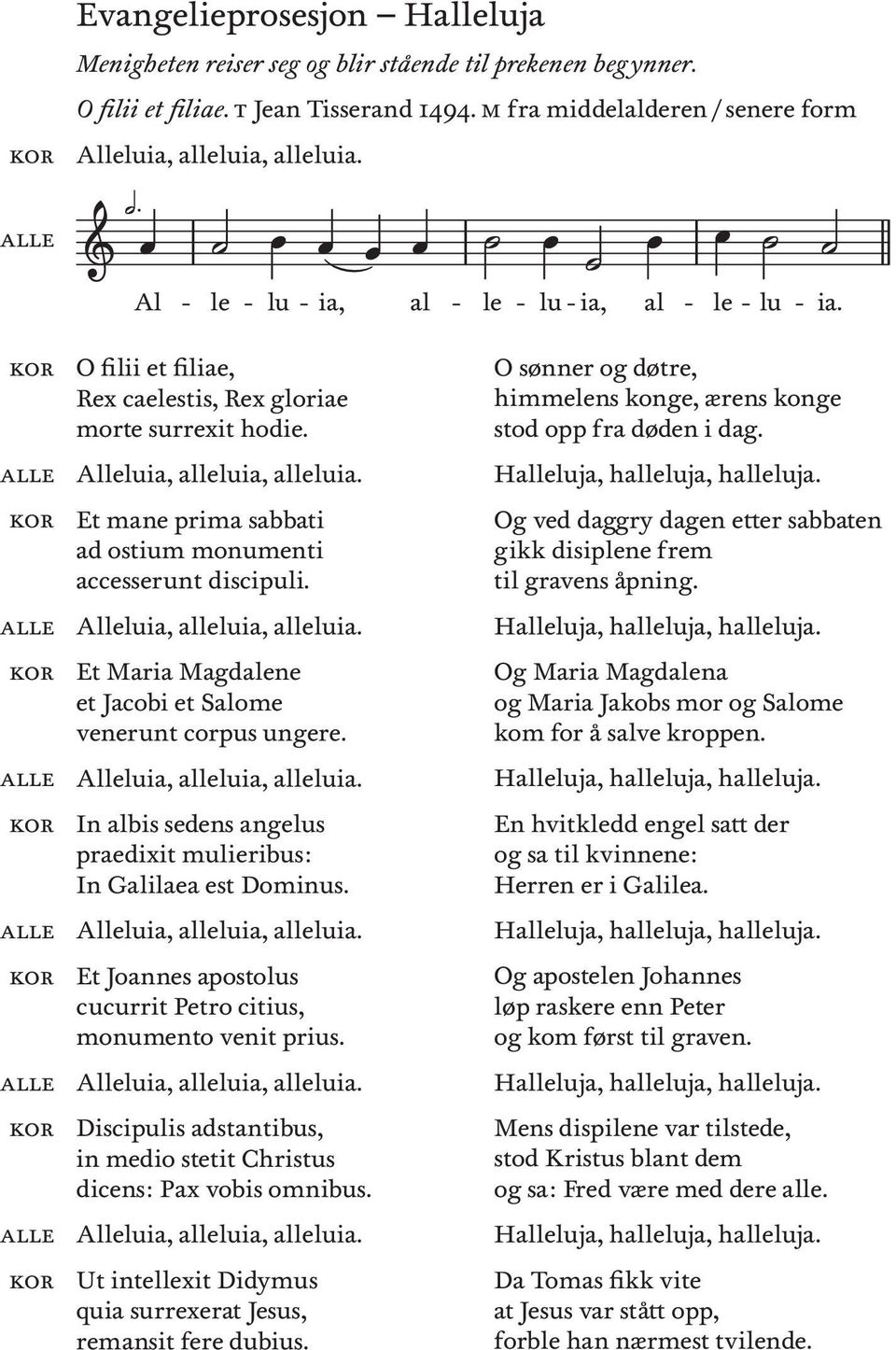 Allua, lua, lua. In albs sedens angelus praedxt murbus: In Gallaea est Domnus. Allua, lua, lua. Et Joannes apostolus cucurrt Petro ctus, monumento vent prus. Allua, lua, lua. Dscpuls adstantbus, n medo stett Chrstus dcens: Pax vobs omnbus.