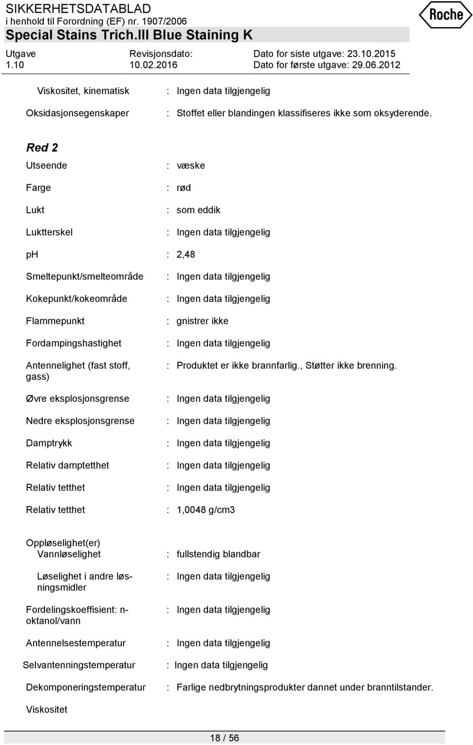 eksplosjonsgrense Nedre eksplosjonsgrense Damptrykk Relativ damptetthet Relativ tetthet Relativ tetthet : gnistrer ikke : Produktet er ikke brannfarlig., Støtter ikke brenning.