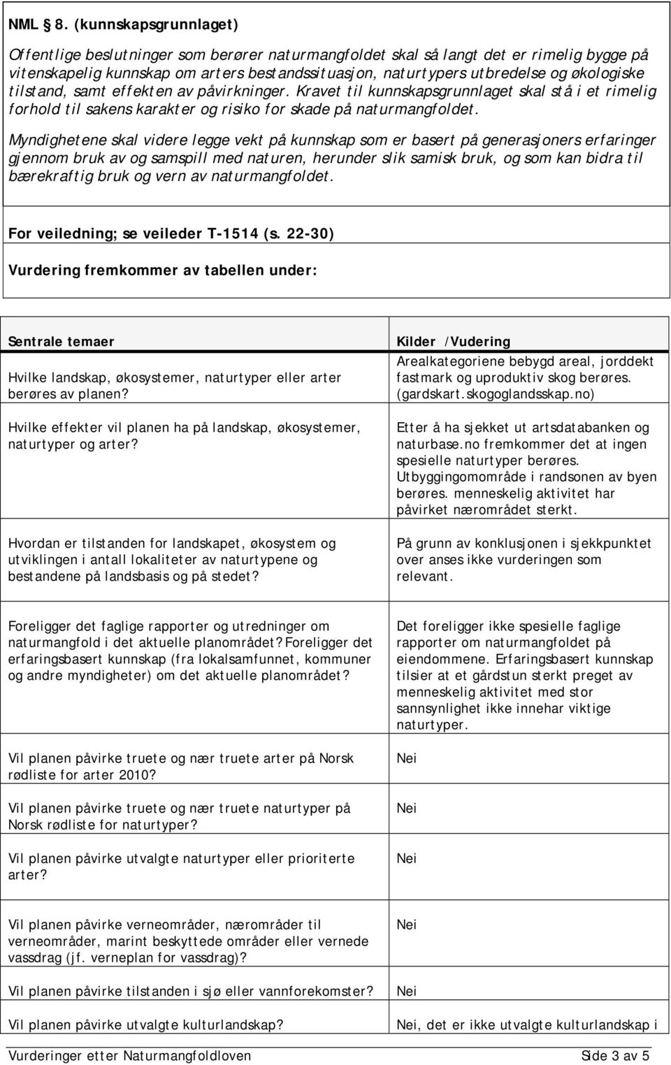 økologiske tilstand, samt effekten av påvirkninger. Kravet til kunnskapsgrunnlaget skal stå i et rimelig forhold til sakens karakter og risiko for skade på naturmangfoldet.