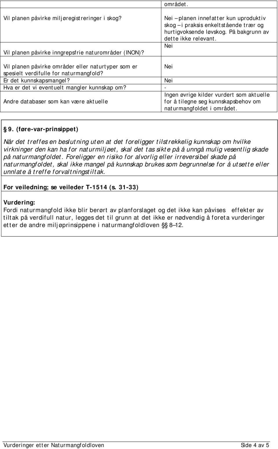 Vil planen påvirke områder eller naturtyper som er spesielt verdifulle for naturmangfold? Er det kunnskapsmangel? Hva er det vi eventuelt mangler kunnskap om?