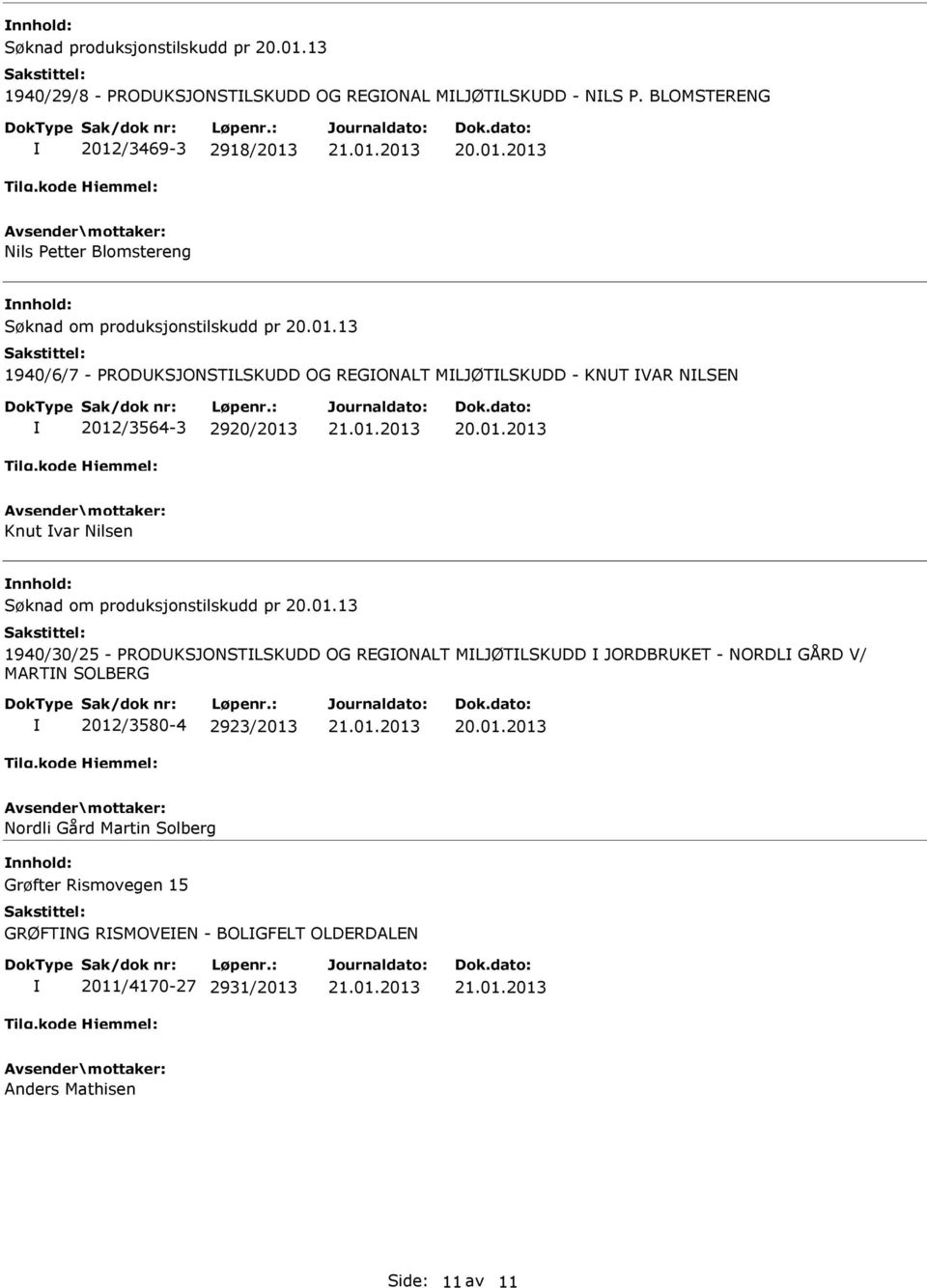 2012/3564-3 2920/2013 Knut var Nilsen 1940/30/25 - PRODKSJONSTLSKDD OG REGONALT MLJØTLSKDD JORDBRKET - NORDL GÅRD V/ MARTN