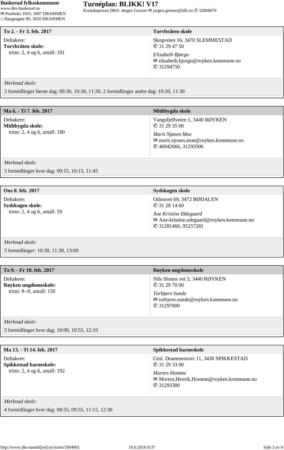 2017 Midtbygda skole: trinn: 2, 4 og 6, antall: 180 Midtbygda skole Vangsfjellveien 1, 3440 RØYKEN 31 29 35 00 Marit Njøsen Moe marit.njosen.moe@royken.kommune.