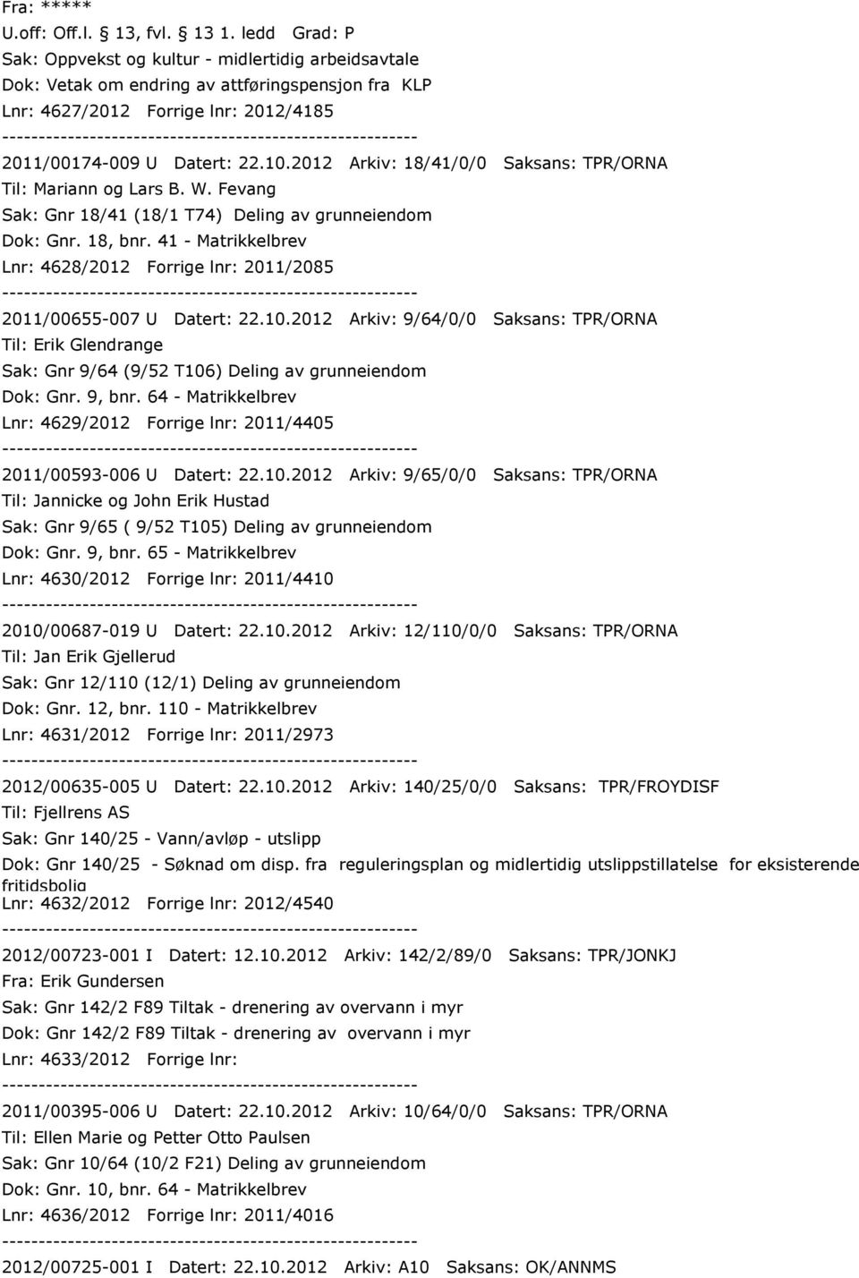 2012 Arkiv: 18/41/0/0 Saksans: TPR/ORNA Til: Mariann og Lars B. W. Fevang Sak: Gnr 18/41 (18/1 T74) Deling av grunneiendom Dok: Gnr. 18, bnr.