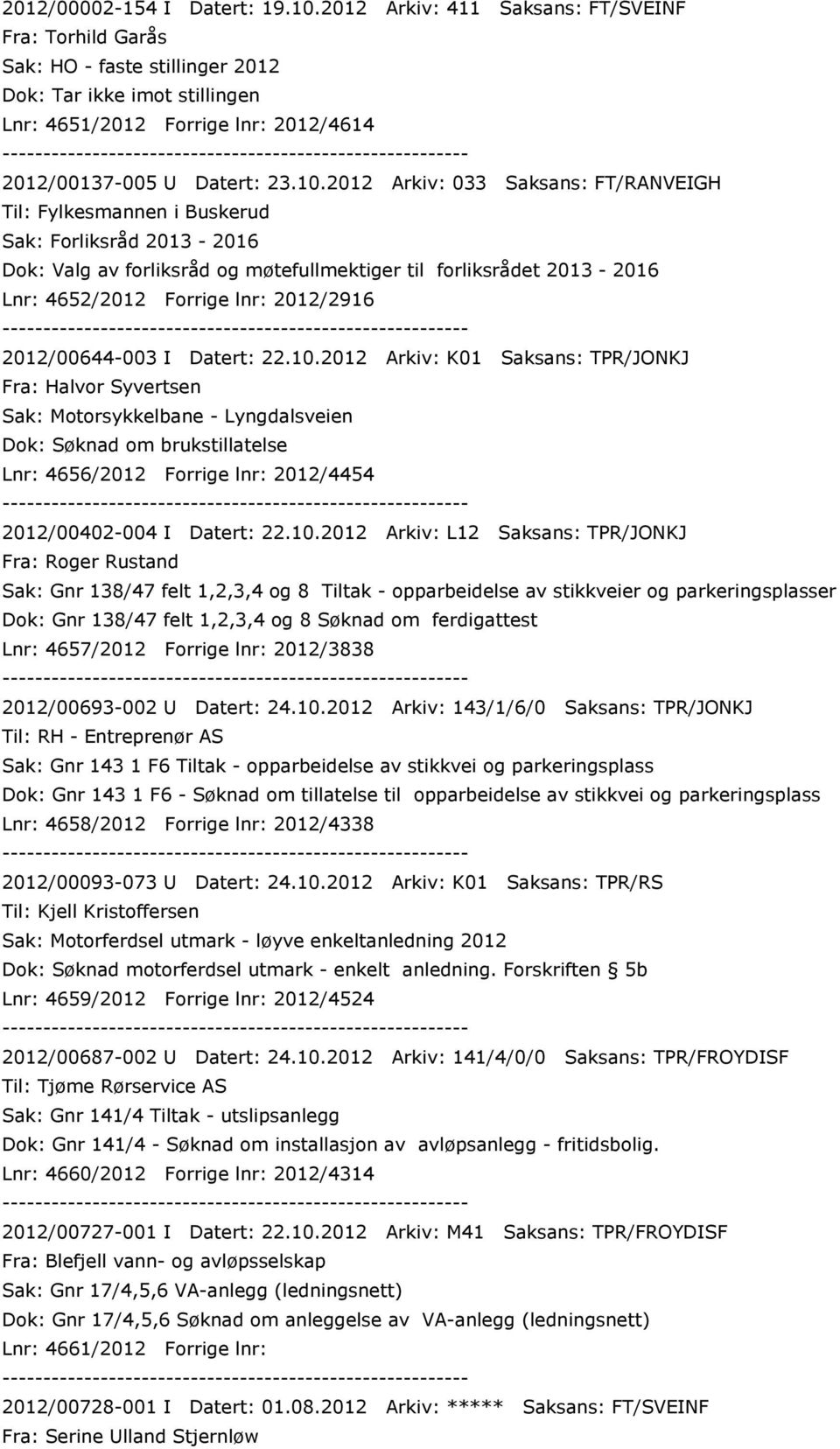 2012 Arkiv: 033 Saksans: FT/RANVEIGH Til: Fylkesmannen i Buskerud Sak: Forliksråd 2013-2016 Dok: Valg av forliksråd og møtefullmektiger til forliksrådet 2013-2016 Lnr: 4652/2012 Forrige lnr: