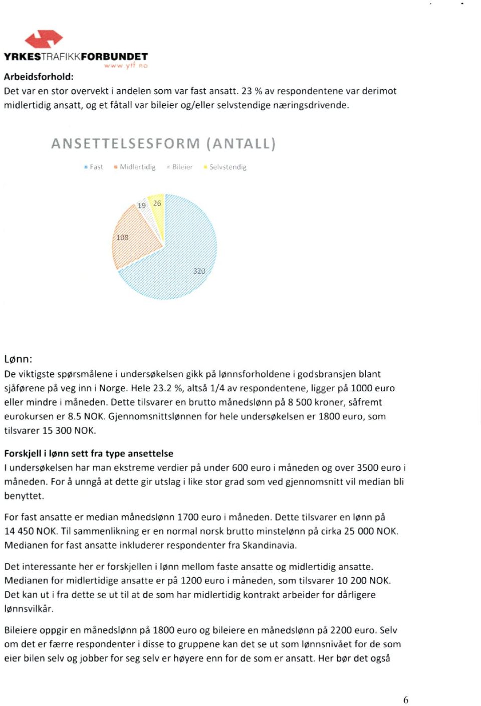 19 25 103 320 Lønn: De viktigste spørsmålene i undersøkelsen gikk på lønnsforholdene i godsbransjen blant sjåførene på veg inn i Norge. Hele 23.