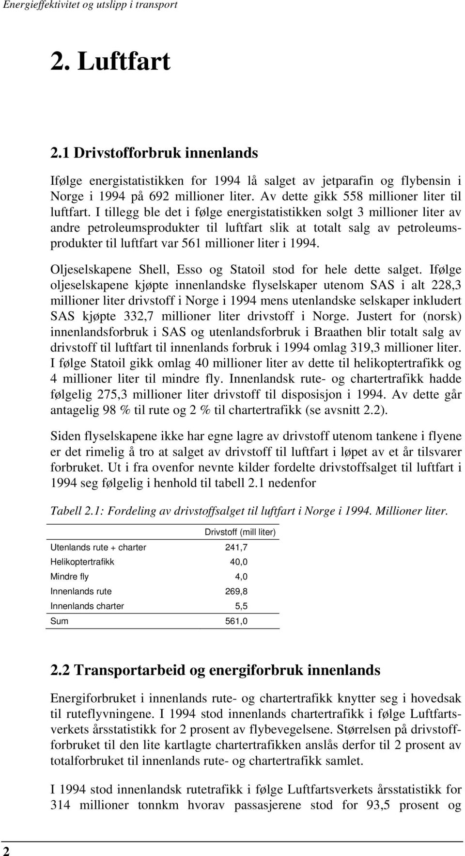 I tillegg ble det i følge energistatistikken solgt 3 millioner liter av andre petroleumsprodukter til luftfart slik at totalt salg av petroleumsprodukter til luftfart var 561 millioner liter i 1994.