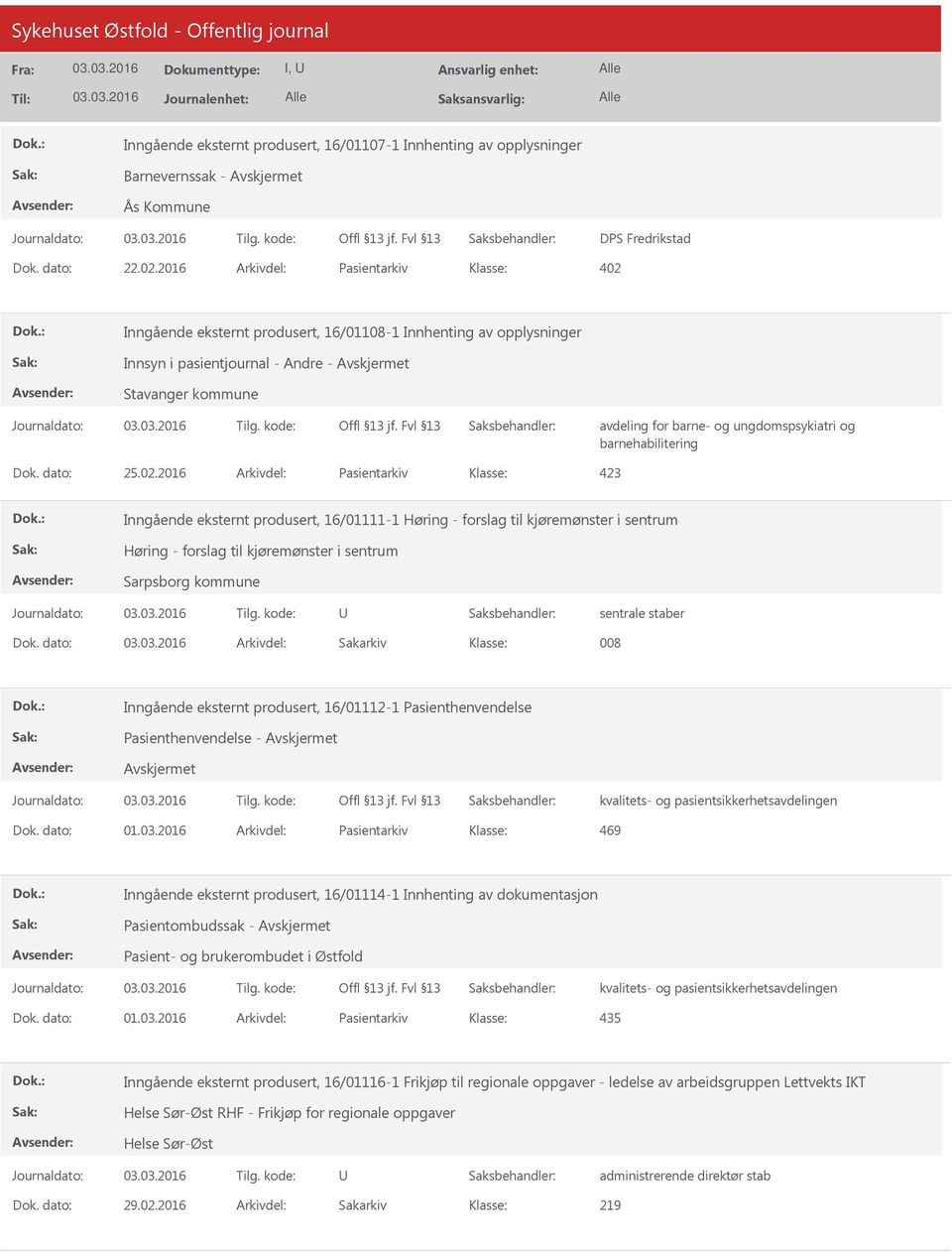 2016 Arkivdel: Pasientarkiv 423 Inngående eksternt produsert, 16/01111-1 Høring - forslag til kjøremønster i sentrum Høring - forslag til kjøremønster i sentrum sentrale staber Dok.