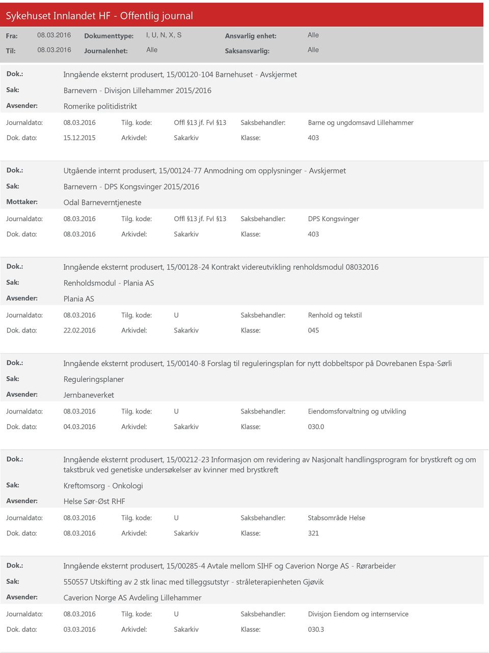 2015 Arkivdel: Sakarkiv 403 tgående internt produsert, 15/00124-77 Anmodning om opplysninger - Barnevern - DPS Kongsvinger 2015/2016 Odal Barneverntjeneste DPS Kongsvinger Dok.