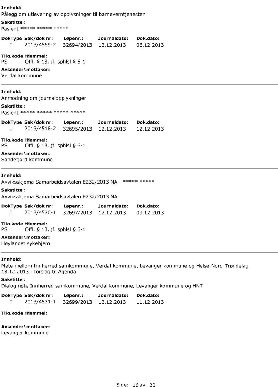 Avviksskjema Samarbeidsavtalen E232/2013 NA 2013/4570-1 32697/2013 Høylandet sykehjem 09.12.