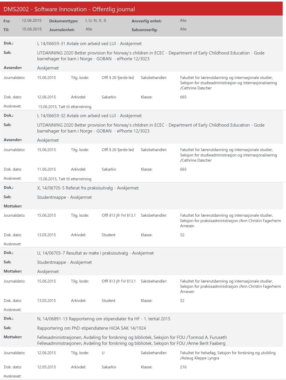 dato: Arkivdel: Sakarkiv 665, Tatt til etterretning I, 14/06659-32 Avtale om arbeid ved LI - TDANNING 2020 Better provision for Norway's children in ECEC - Department of Early Childhood Education -