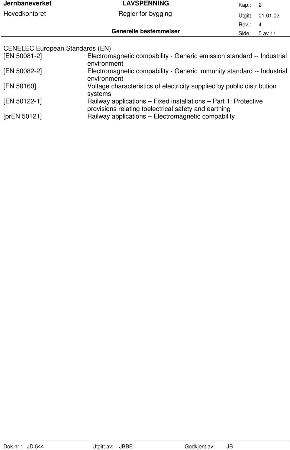 50160] Voltage characteristics of electricity supplied by public distribution systems [EN 50122-1] Railway applications Fixed