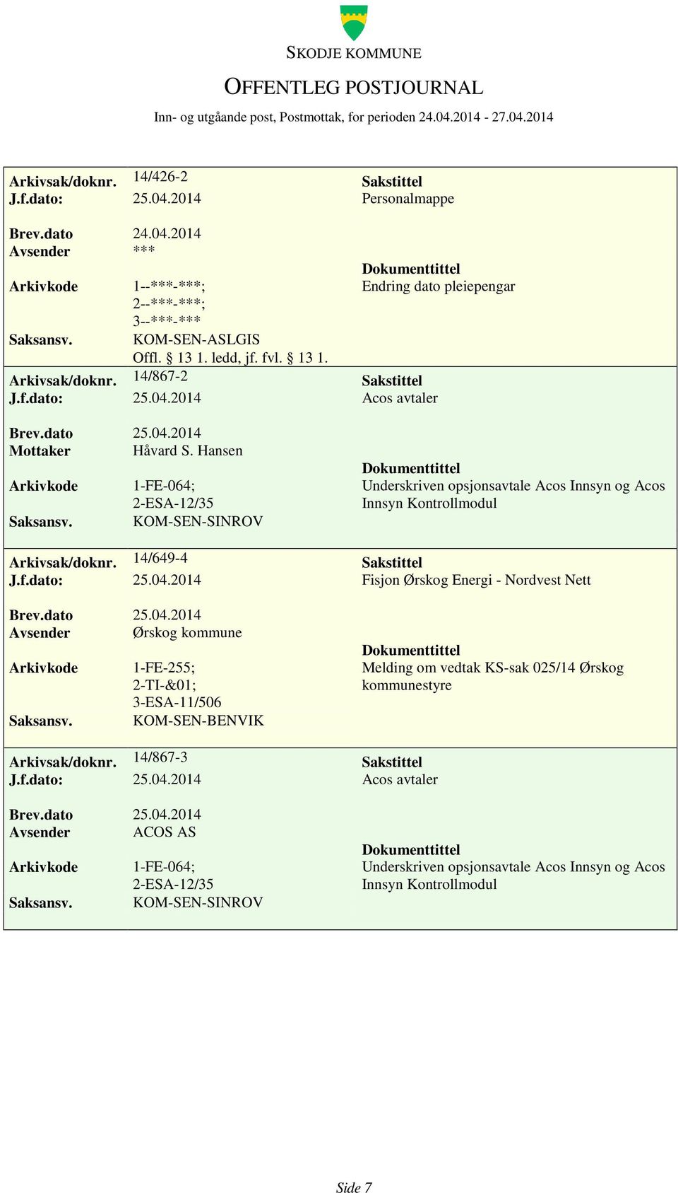 2014 Fisjon Ørskog Energi - Nordvest Nett Avsender Ørskog kommune 1-FE-255; 2-TI-&01; 3-ESA-11/506 KOM-SEN-BENVIK Melding om vedtak KS-sak 025/14 Ørskog kommunestyre Arkivsak/doknr.