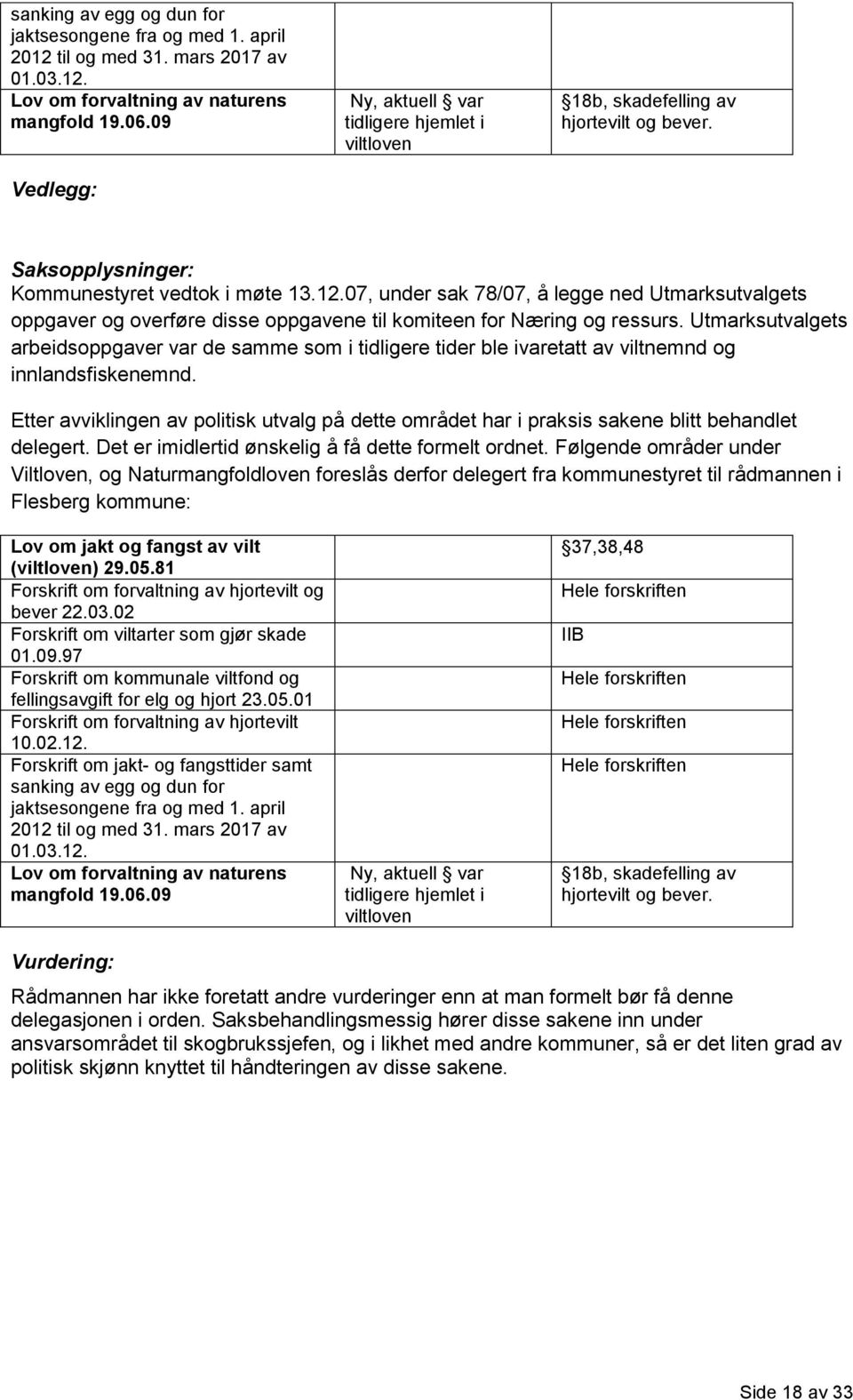 07, under sak 78/07, å legge ned Utmarksutvalgets oppgaver og overføre disse oppgavene til komiteen for Næring og ressurs.