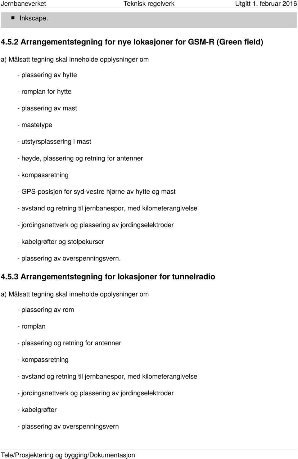 utstyrsplassering i mast - høyde, plassering og retning for antenner - kompassretning - GPS-posisjon for syd-vestre hjørne av hytte og mast - avstand og retning til jernbanespor, med