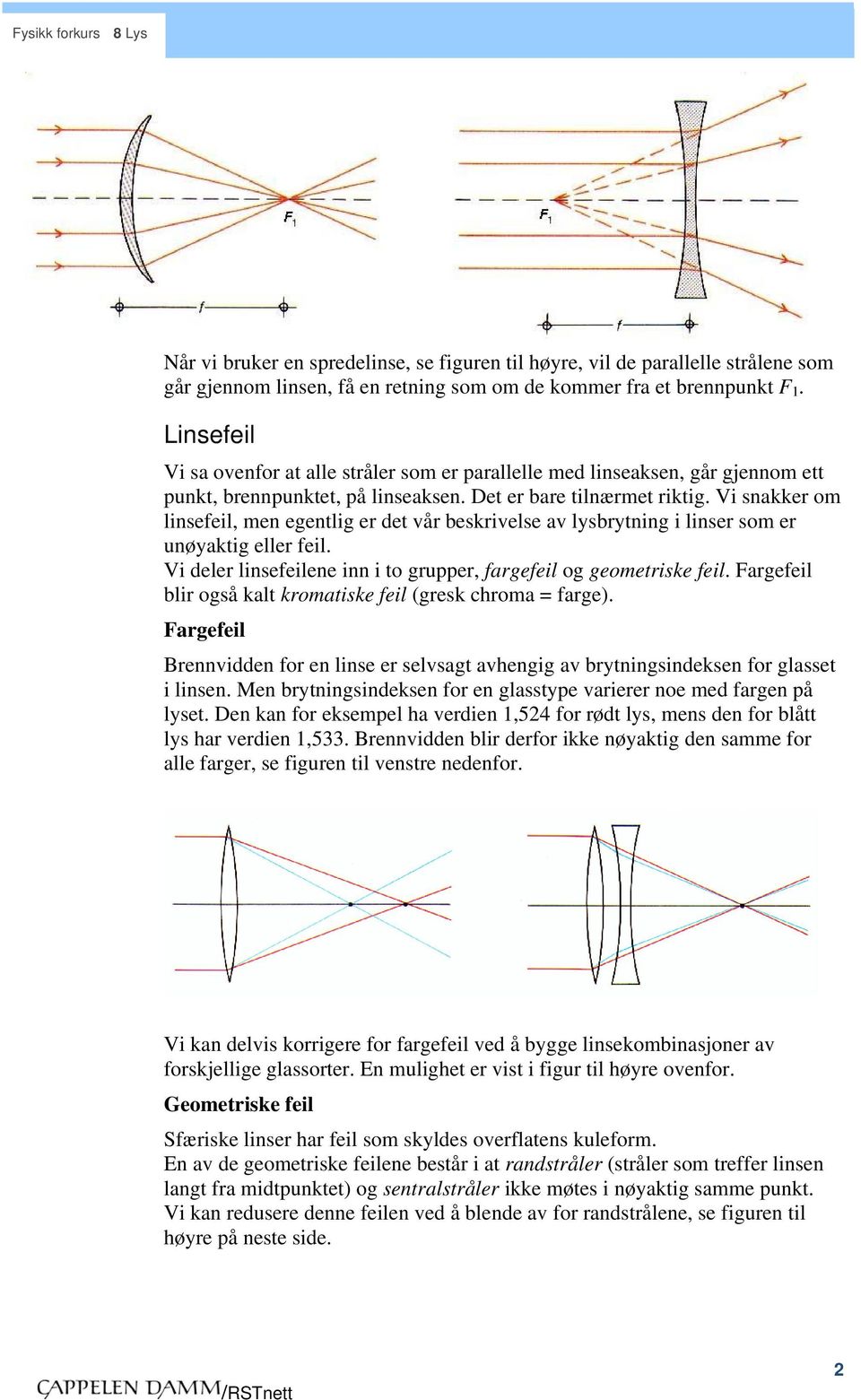 Vi snakker om linsefeil, men egentlig er det vår eskrivelse av lysrytning i linser som er unøyaktig eller feil. Vi deler linsefeilene inn i to grupper, fargefeil og geometriske feil.