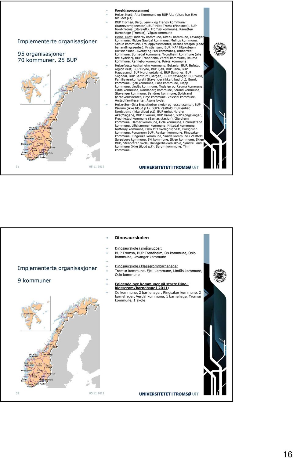 Inderøy kommune, Klæbu kommune, Levanger kommune, Midtre Gauldal kommune, Melhus kommune, Skaun kommune, Frol oppvekstsenter, Barnas stasjon (Lade behandlingssenter), Kristiansund BUP, KAF