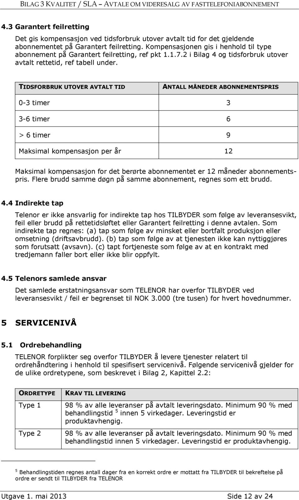 TIDSFORBRUK UTOVER AVTALT TID ANTALL MÅNEDER ABONNEMENTSPRIS 0-3 timer 3 3-6 timer 6 > 6 timer 9 Maksimal kompensasjon per år 12 Maksimal kompensasjon for det berørte abonnementet er 12 måneder