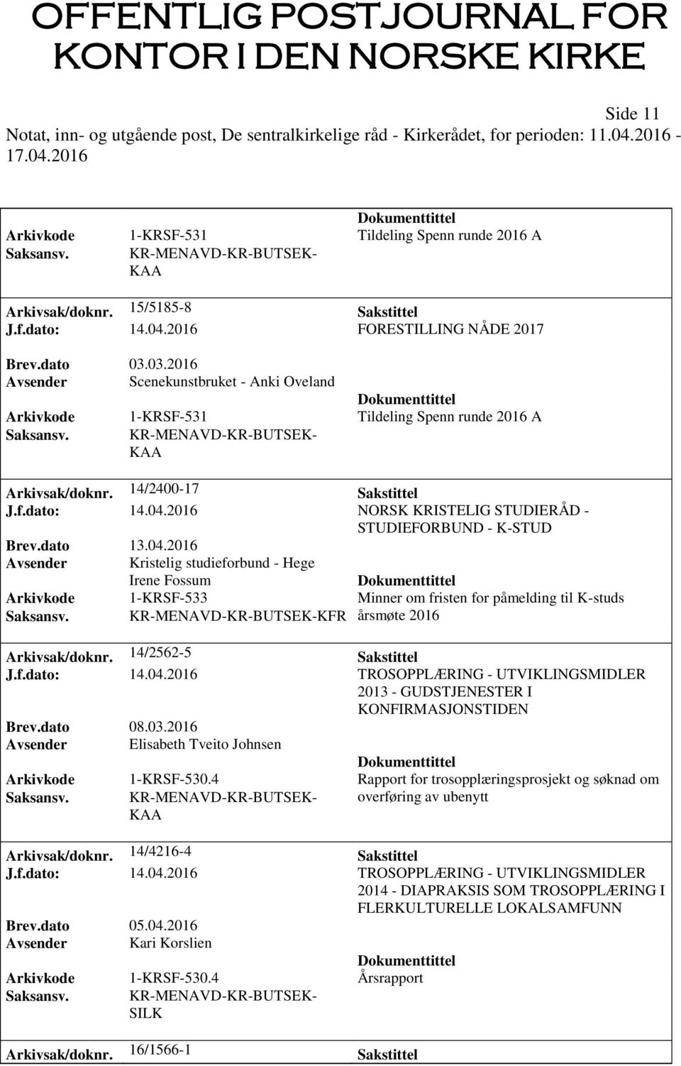 2016 NORSK KRISTELIG STUDIERÅD - STUDIEFORBUND - K-STUD Avsender Kristelig studieforbund - Hege Irene Fossum Arkivkode 1-KRSF-533 Minner om fristen for påmelding til K-studs KFR årsmøte 2016