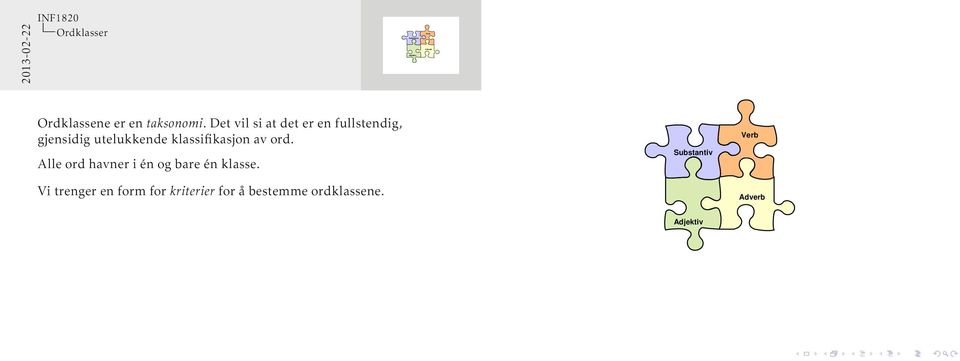 klassifikasjon av ord. Alle ord havner i én og bare én klasse.