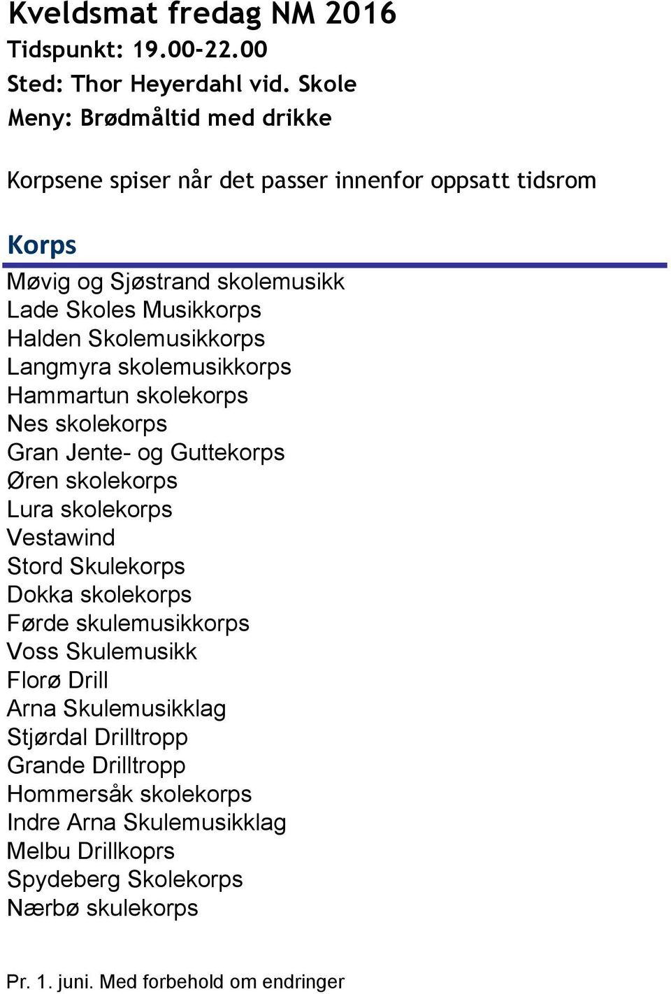 Musikkorps Halden Skolemusikkorps Langmyra skolemusikkorps Hammartun skolekorps Nes skolekorps Gran Jente- og Guttekorps Øren