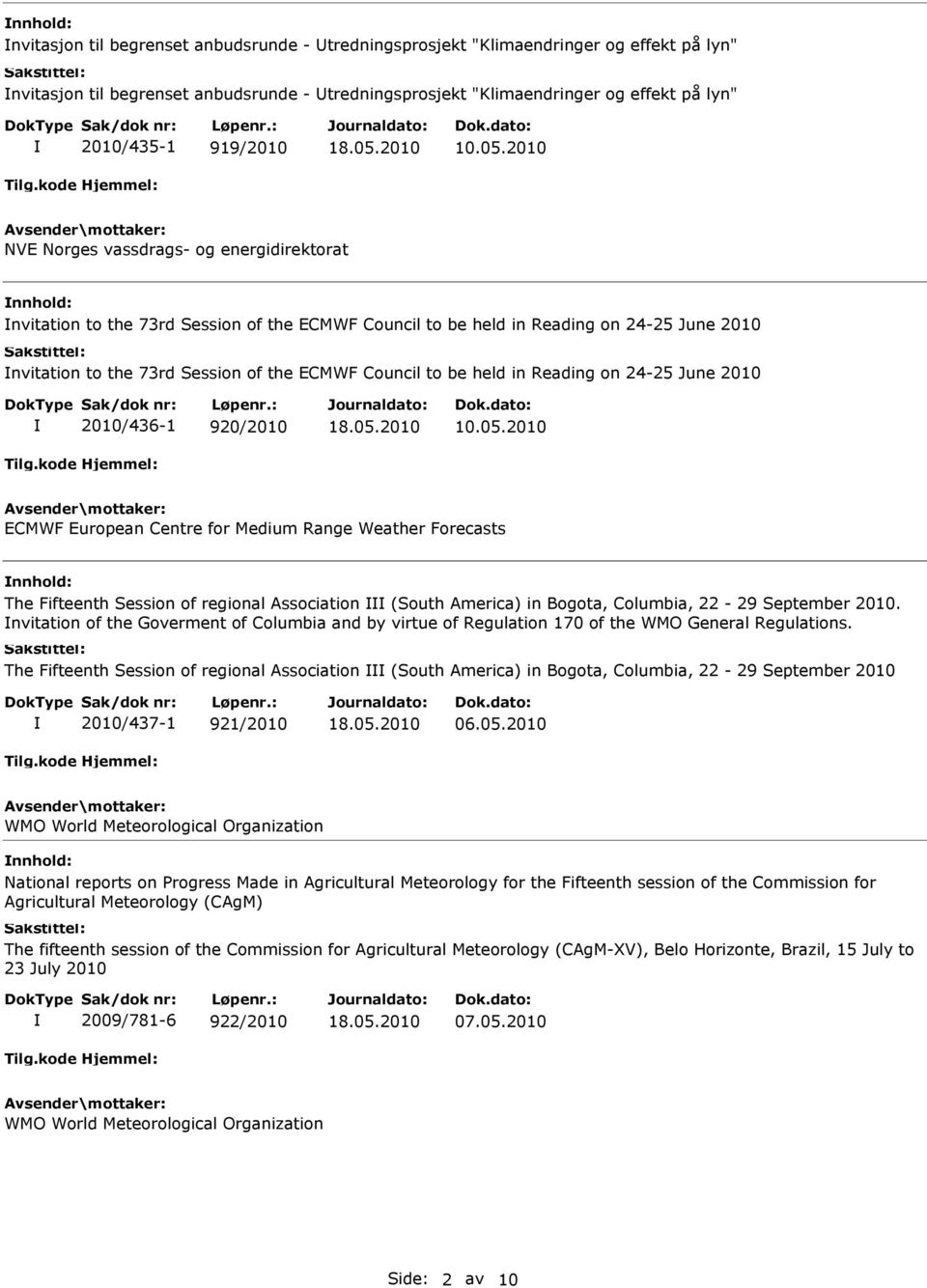 2010 NVE Norges vassdrags- og energidirektorat nvitation to the 73rd Session of the ECMWF Council to be held in Reading on 24-25 June 2010 nvitation to the 73rd Session of the ECMWF Council to be