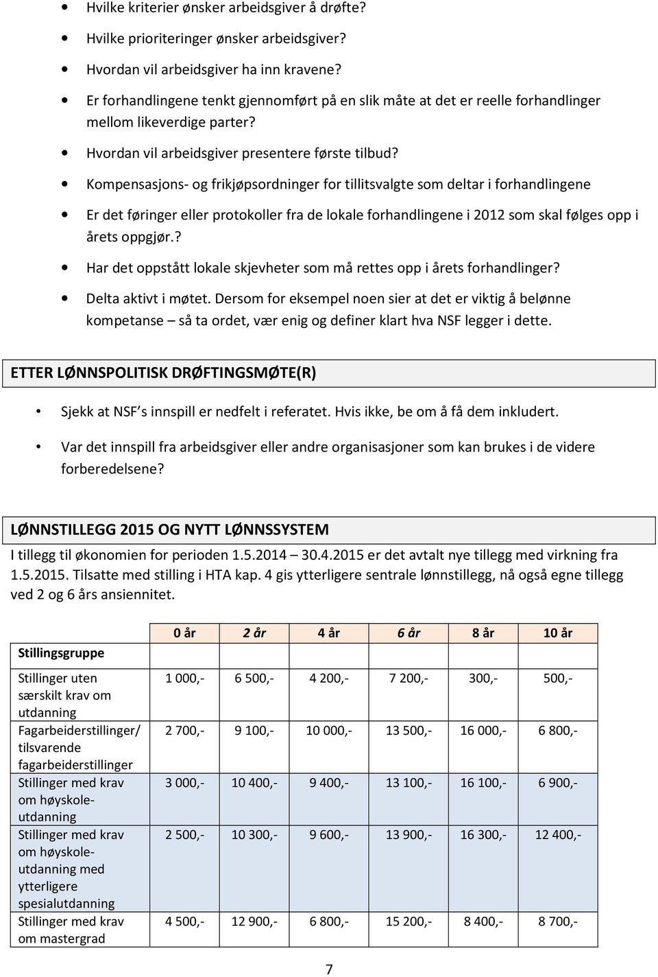 Kompensasjons- og frikjøpsordninger for tillitsvalgte som deltar i forhandlingene Er det føringer eller protokoller fra de lokale forhandlingene i 2012 som skal følges opp i årets oppgjør.