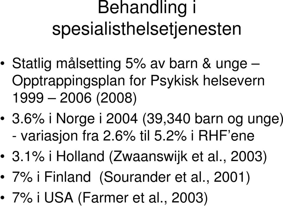 6% i Norge i 2004 (39,340 barn og unge) - variasjon fra 2.6% til 5.