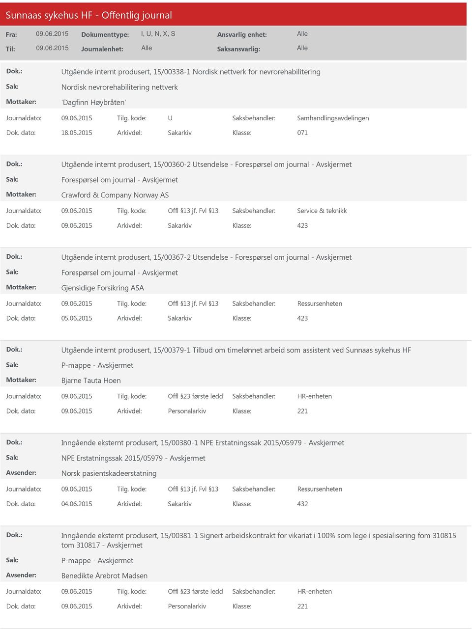 dato: Arkivdel: Sakarkiv tgående internt produsert, 15/00367-2 tsendelse - Gjensidige Forsikring ASA Ressursenheten Dok. dato: 05.06.