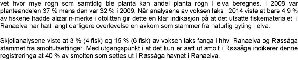 Ranaelva har hatt langt dårligere overlevelse en avkom som stammer fra naturlig gyting i elva.