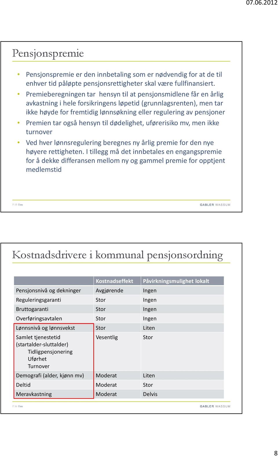 Premien tar også hensyn til dødelighet, uførerisiko mv, men ikke turnover Ved hver lønnsregulering beregnes ny årlig premie for den nye høyere rettigheten.