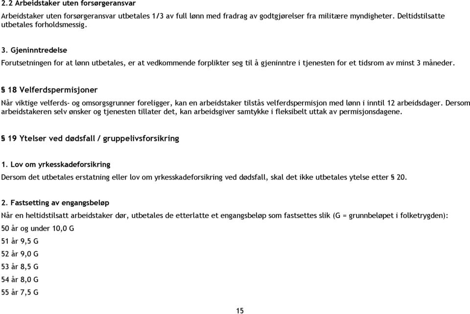 18 Velferdspermisjoner Når viktige velferds- og omsorgsgrunner foreligger, kan en arbeidstaker tilstås velferdspermisjon med lønn i inntil 12 arbeidsdager.