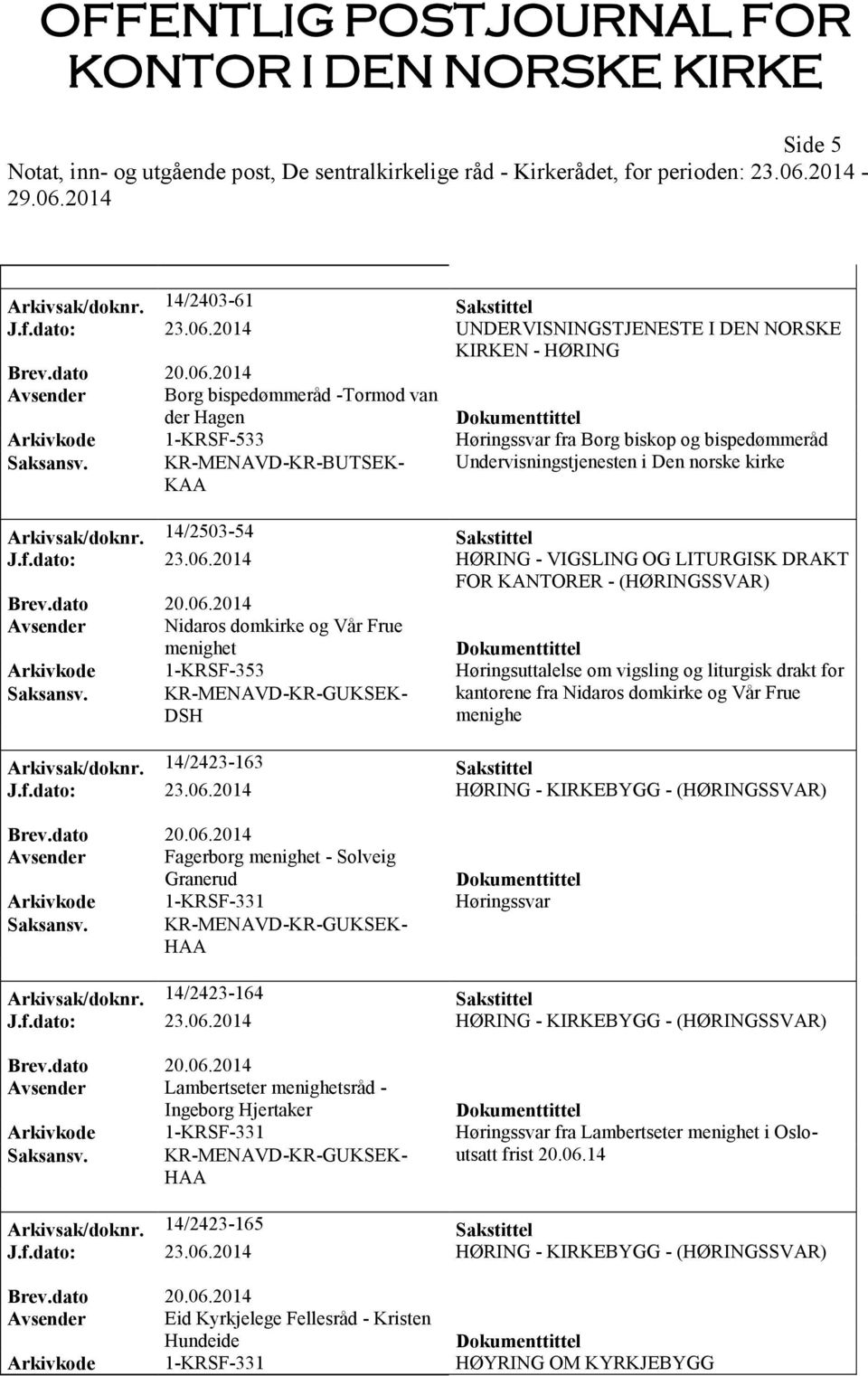 KR-MENAVD-KR-BUTSEK- KAA Undervisningstjenesten i Den norske kirke Arkivsak/doknr. 14/2503-54 Sakstittel J.f.dato: 23.06.