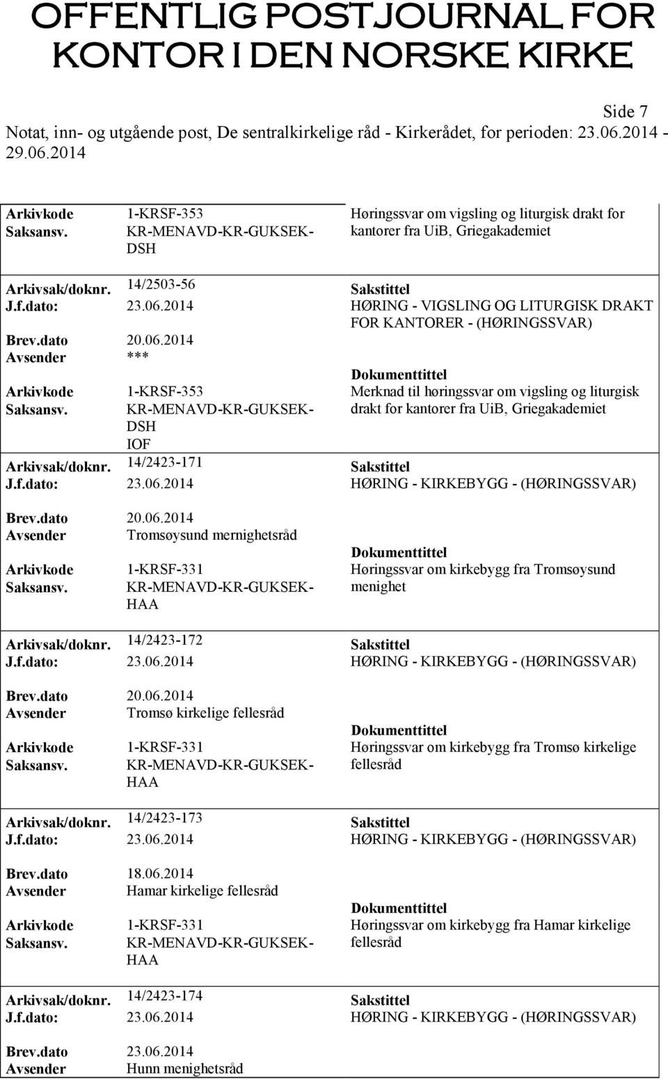 Arkivsak/doknr. 14/2423-171 Sakstittel J.f.dato: 23.06.