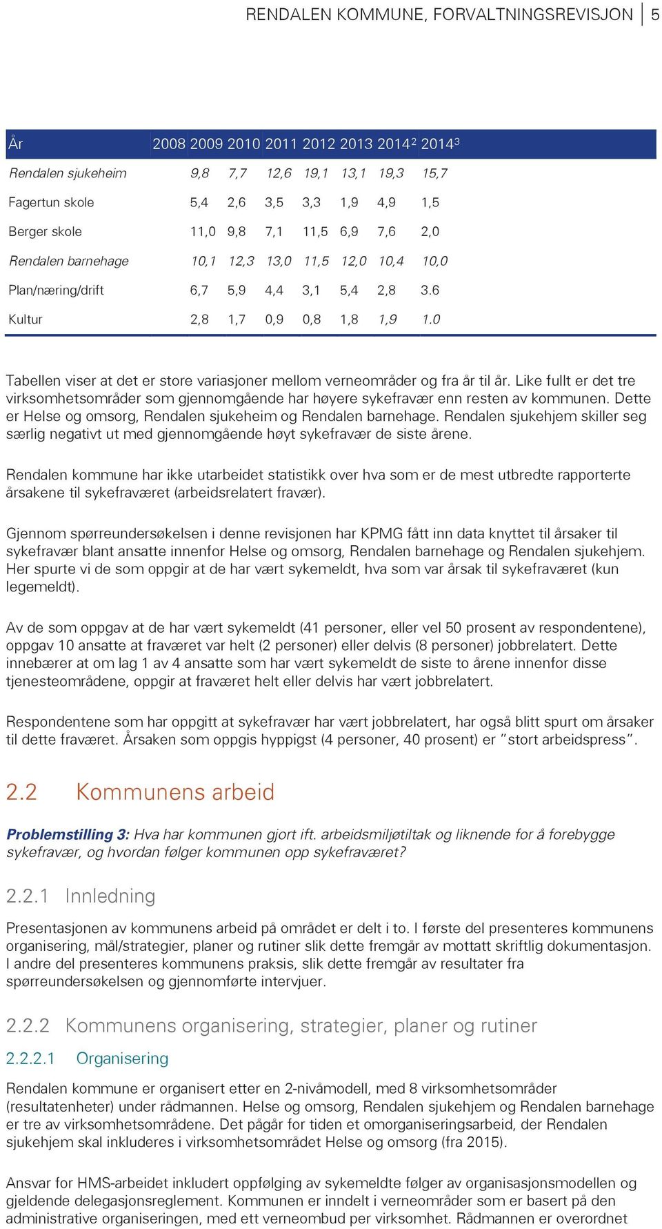 0 Tabellen viser at det er store variasjoner mellom verneområder og fra år til år. Like fullt er det tre virksomhetsområder som gjennomgående har høyere sykefravær enn resten av kommunen.