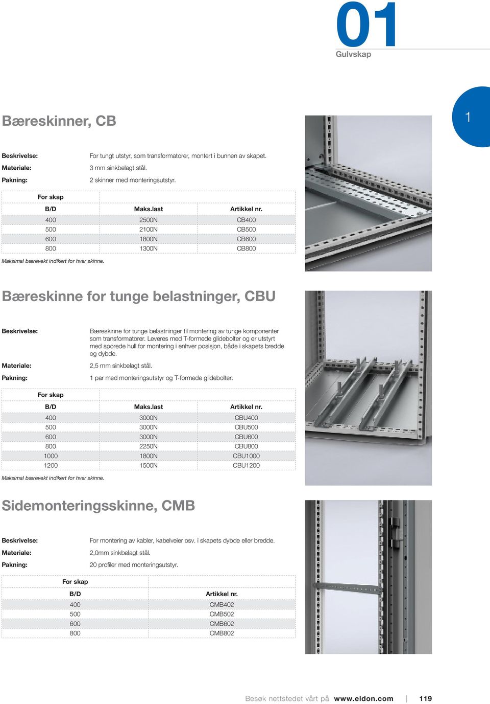 Bæreskinne for tunge belastninger, CBU Bæreskinne for tunge belastninger til montering av tunge komponenter som transformatorer.