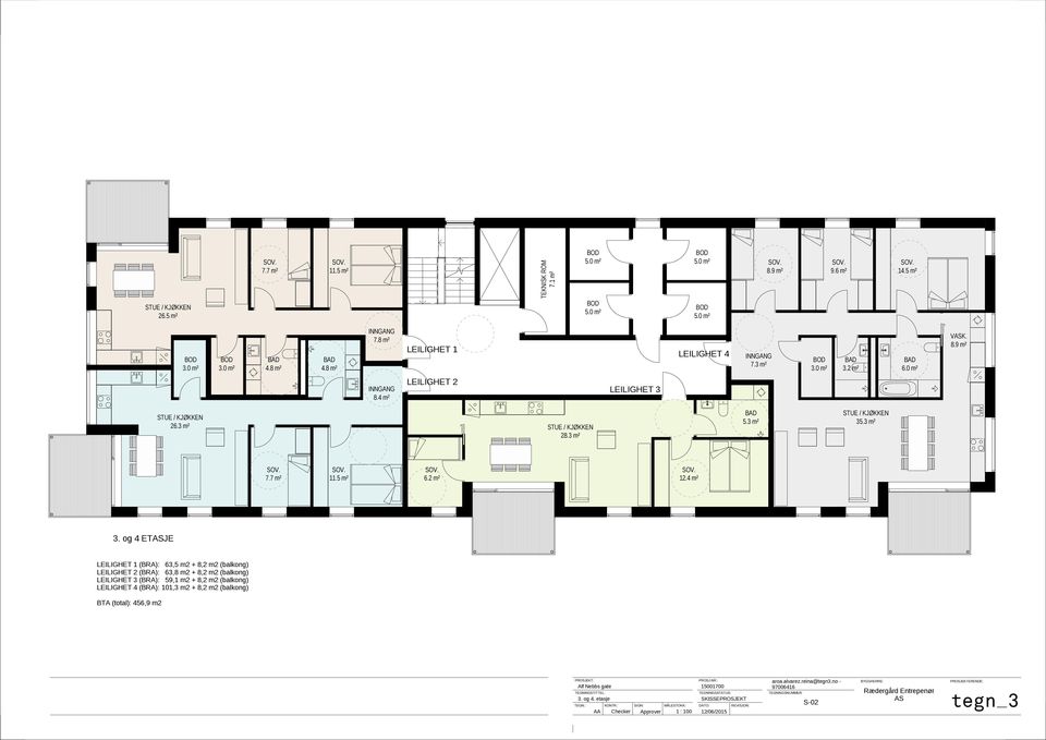 3 m² STUE / KJØKKEN 35.3 m² SOV. 7.7 m² SOV. 11.5 m² SOV. 6.2 m² SOV. 12.4 m² 3.