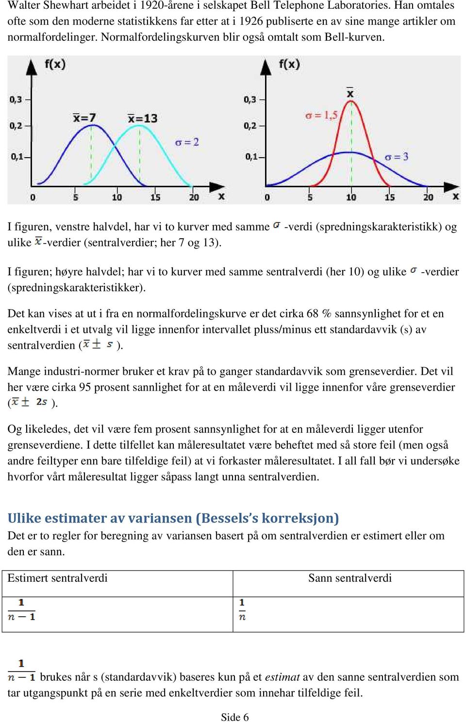 I figuren, venstre halvdel, har vi to kurver med samme ulike -verdier (sentralverdier; her 7 og 13).